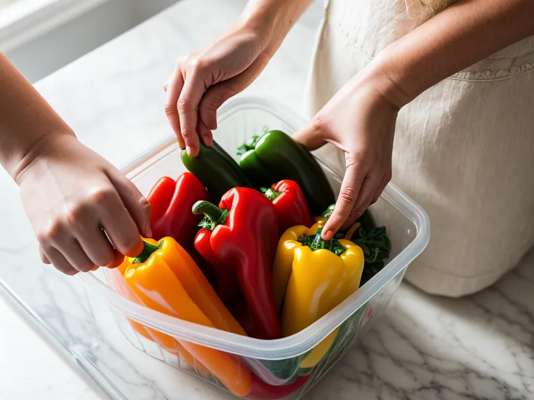 Close-up of labeling a freezer bag for meal prep with fresh vegetables.