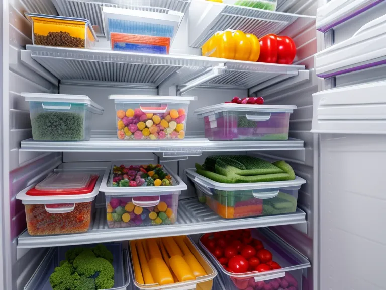 Neatly organized freezer bags stored flat on a shelf for space-saving.