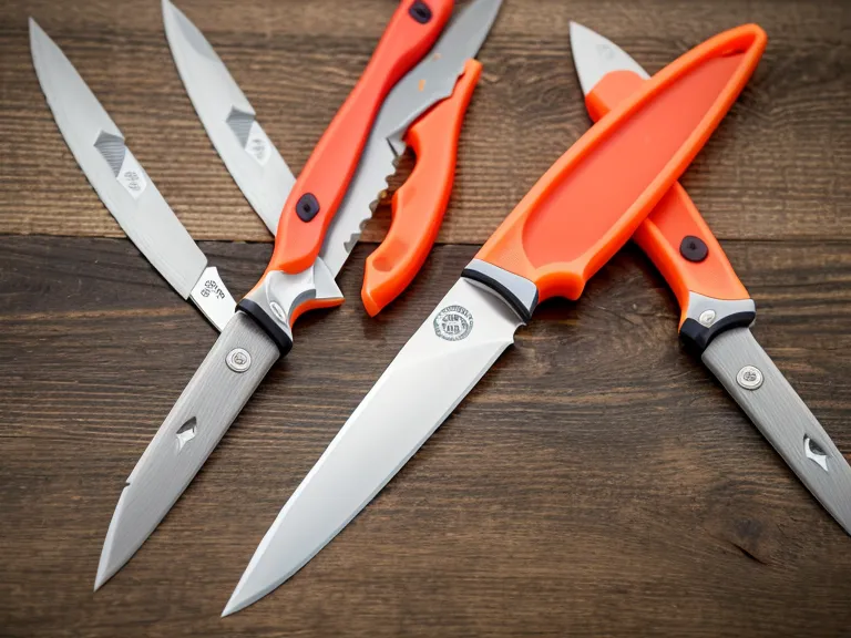 A set of three colorful nylon safety knives for toddlers next to sliced fruit.